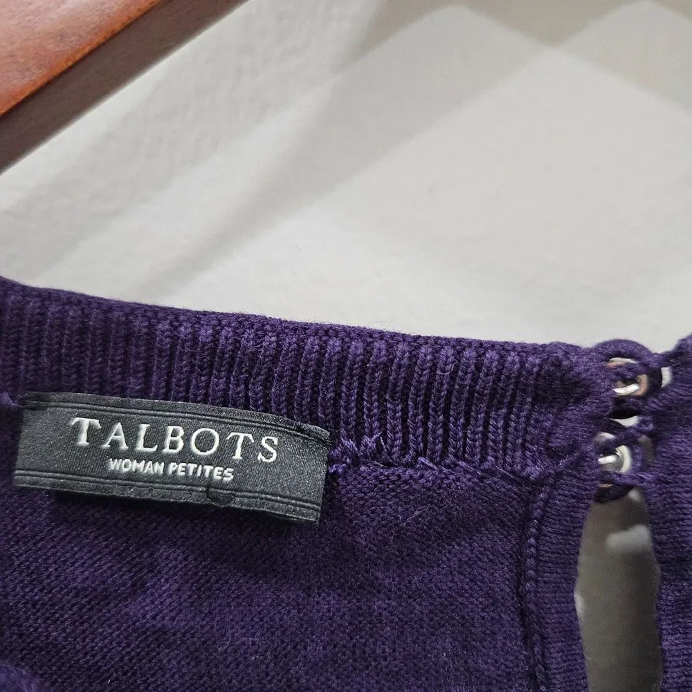 Talbots Womens Embellished Sweater 2XP Purple Beaded Long Sleeve Statement Glam